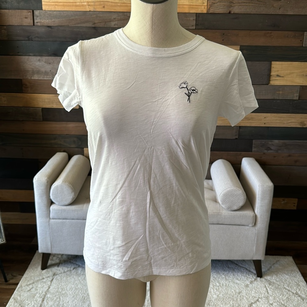 Women’s White Tee Black Flower Embroidery S Rag & Bone